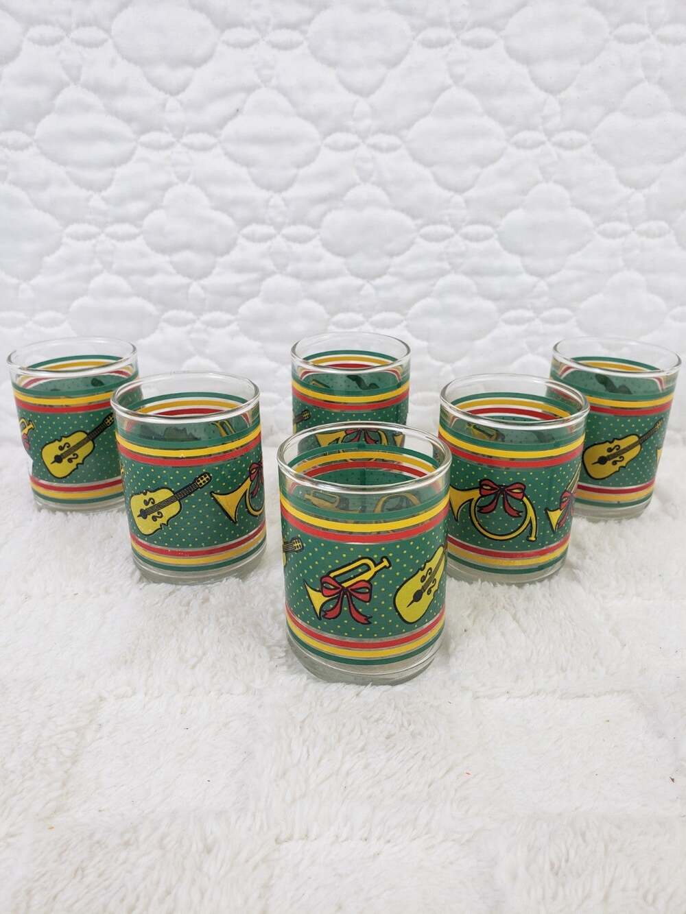 Vtg Lancaster Colony Candle Lite Glass Christmas Votive Tea Light USA Set of 6